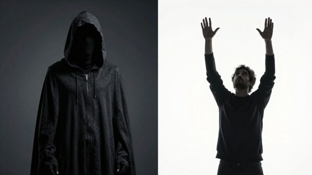 Black hat vs. white hat SEO comparison image.